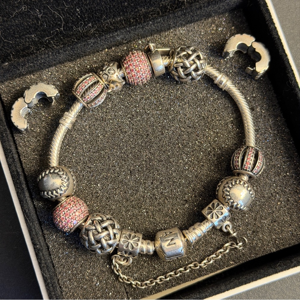 Silver Pandora Bracelet with 13 Charms - Picture 12 of 12